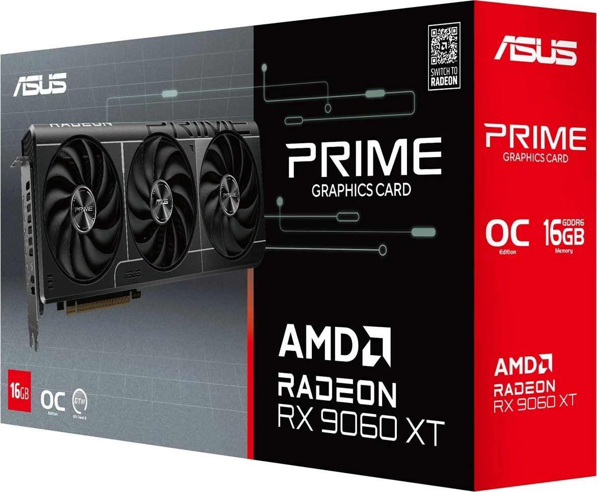 Kartelë grafike ASUS Prime Radeon RX 9060 XT O16G, 16 GB GDDR6, E zezë