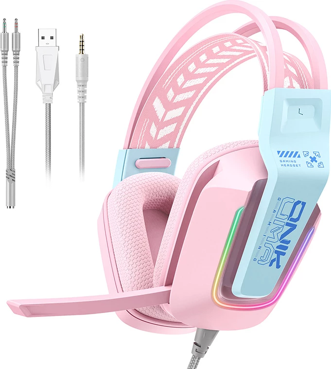 Kufje gaming ONIKUMA X13 50mm me RGB, USB + 3.5mm, mikrofon rrotullues, Pink