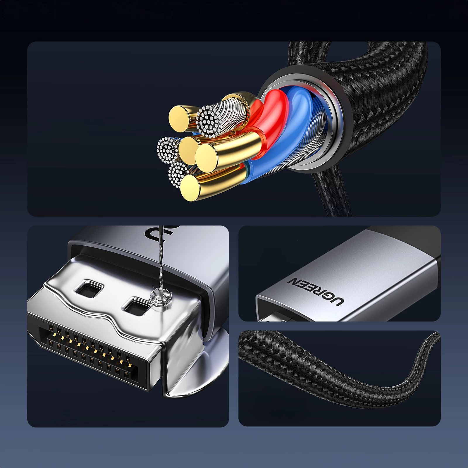 Kabllo Ugreen DP119 15773 DisplayPort në HDMI, 1m, Gri