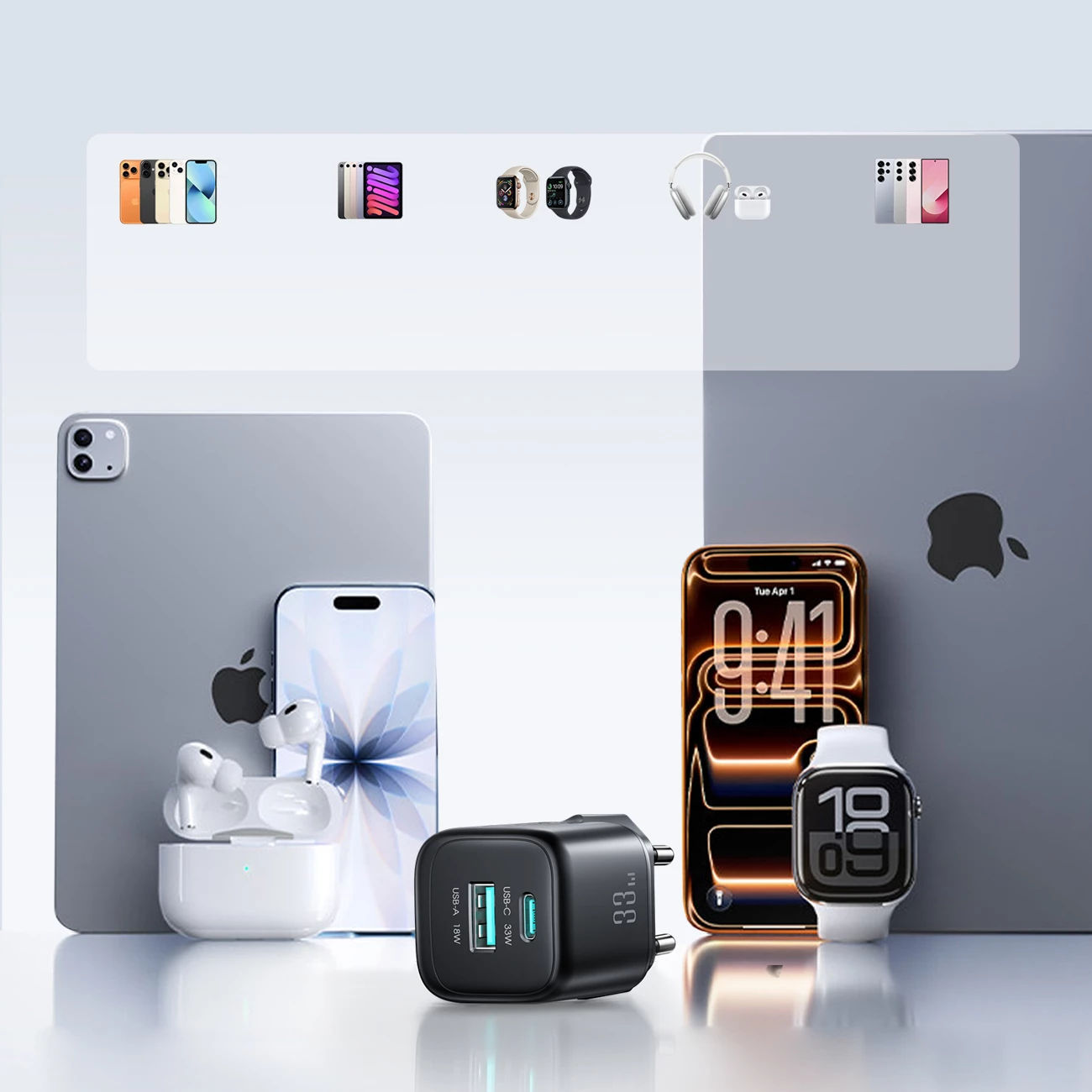 Karikues muri Joyroom JR-TG7 33W USB-A + USB-C, i zi, në kuti