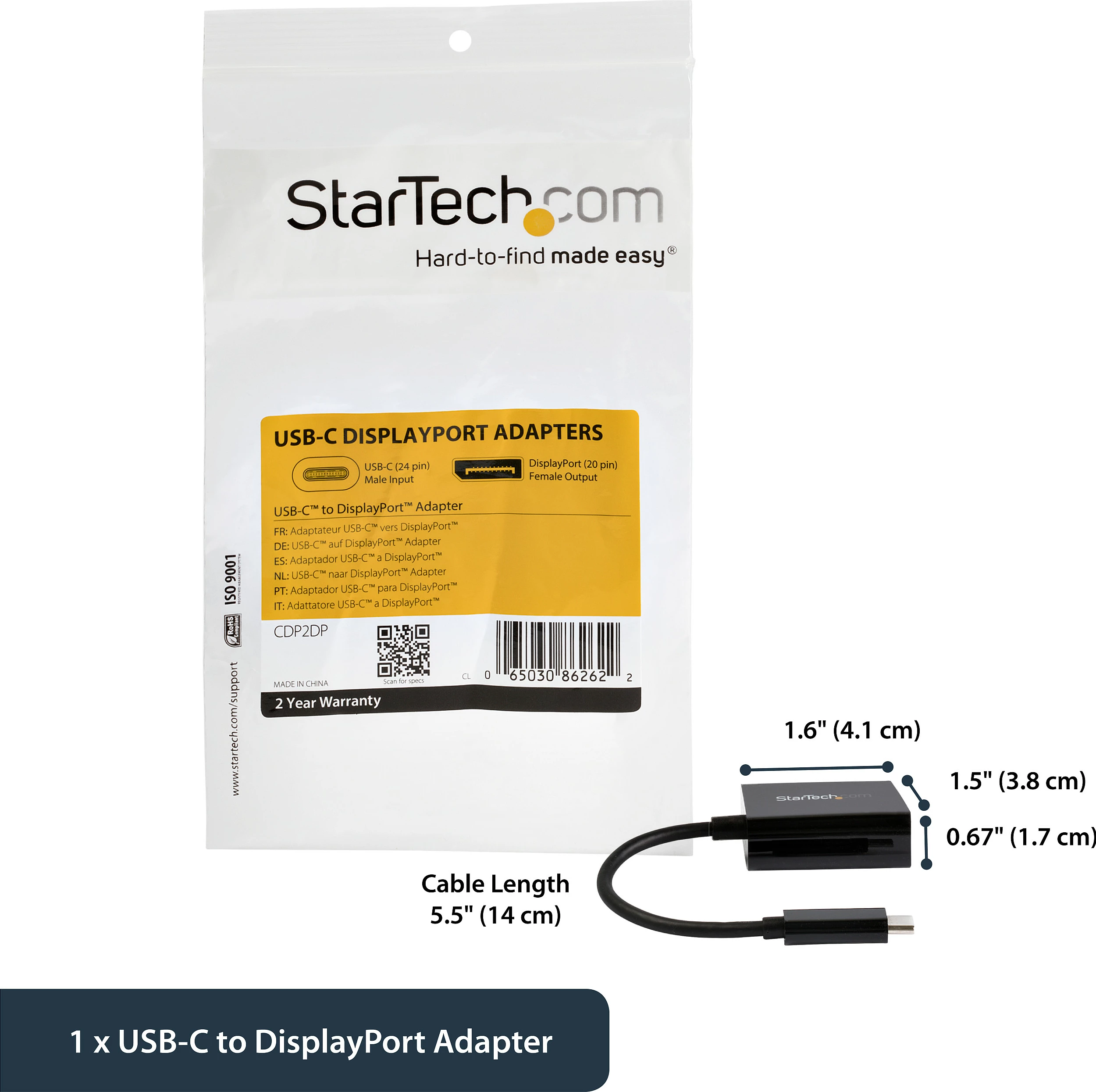 Adapter StarTech.com CDP2DP USB-C në DisplayPort, 4K 60Hz/8K 30Hz, DP 1.4, i zi
