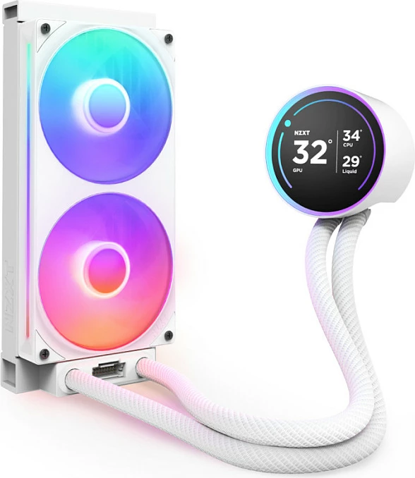 Ftohës uji AIO NZXT Kraken Elite V2 240 RGB, LCD Display, 2x120mm, i bardhë
