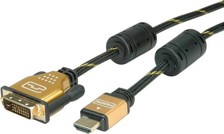 Kabllo monitori ROLINE GOLD, HDMI në DVI (24+1), 5 m, e zezë/ari