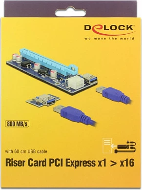 Kartë riser PCIe DeLOCK 41426, PCIe x1 në PCIe x16, USB 3.2 Gen 1, interne