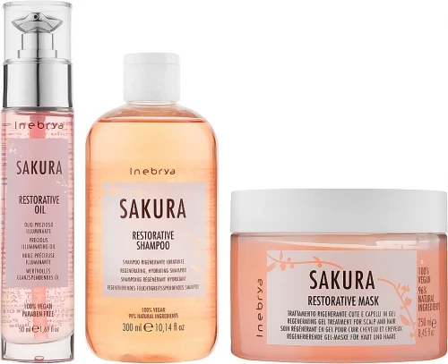 Set për flokë Inebrya Sakura Shampoo 300ml + Maskë 250ml+ Serum 50 ml