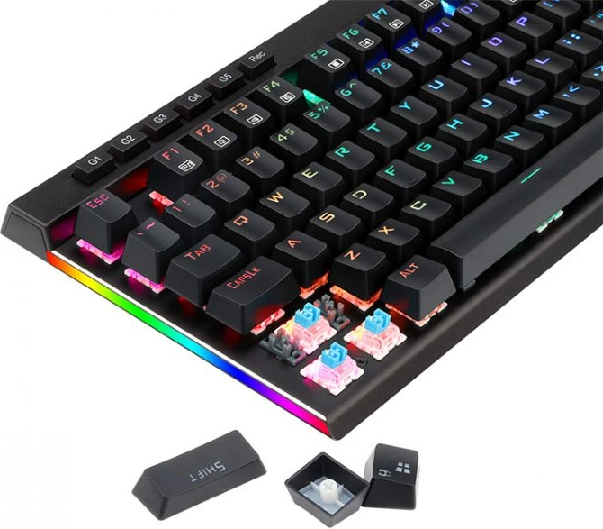 Tastierë mekanike gaming Redragon VATA K580, full size, RGB, me kabllo USB, blue switch, 5 tasta makro, e zezë