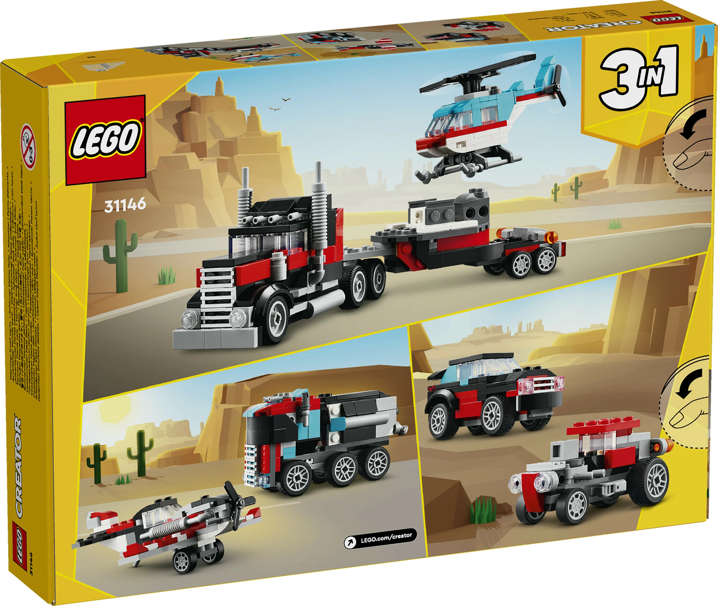 Set ndërtimi LEGO Creator 3in1, Kamion me platformë dhe Helikopter, 270 pjesë, Multingjyrësh
