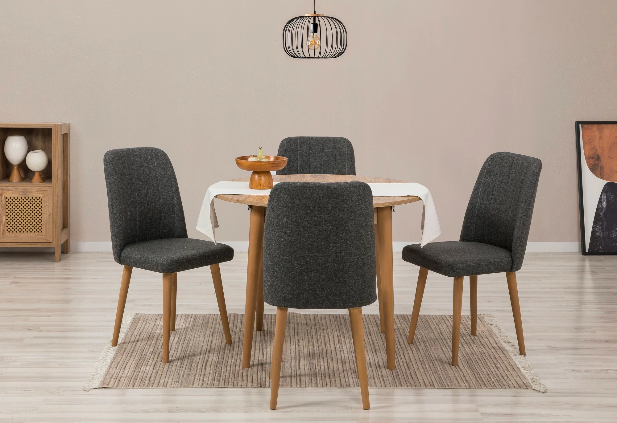 Tavolinë me karrige, zgjatshme, 5 copë, Skye Decor Vina 1053, ngjyrë Atlantic Pine, antracit