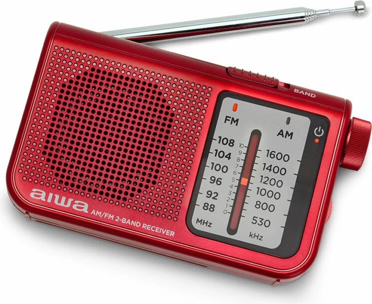 Radio xhepi Aiwa RS-55/RD FM/AM, dalje 3.5mm, 2x AA, set me kufje + qese mbrojtëse, kuqe