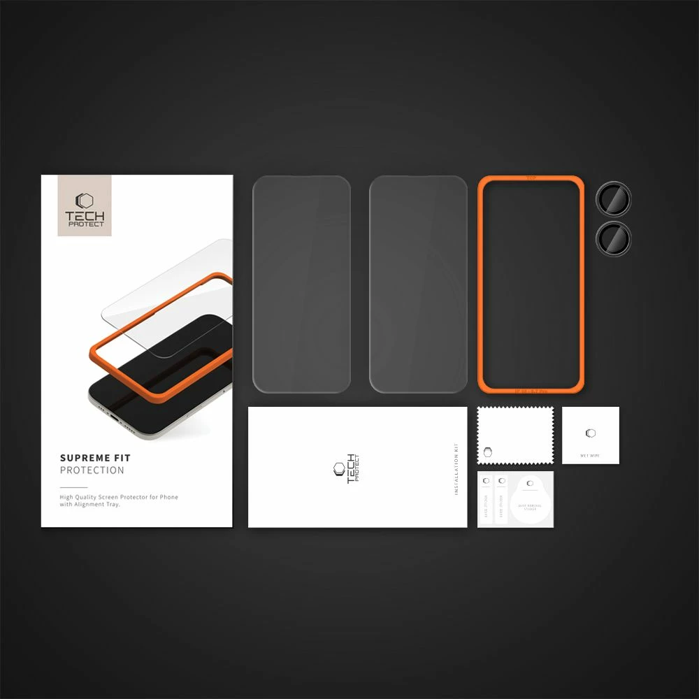 Set mbrojtës për ekran dhe kamerë Tech-Protect Supreme, për iPhone 16, Transparent, 3 copë