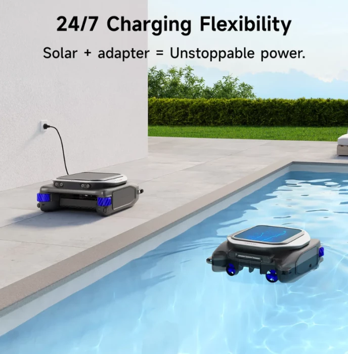 Robot skimmer për pishinë Dreame J1, panel solar 18 W, bateri 5000 mAh, filtrimi 200 μm, rezervuar 5 L