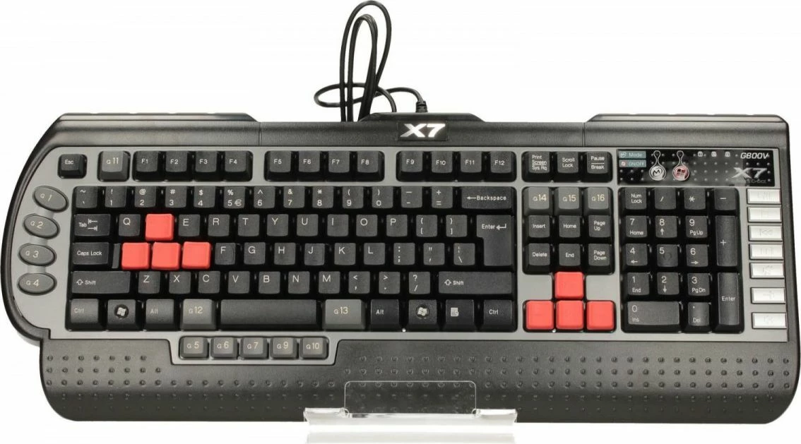 Tastierë gaming A4Tech X7 G800V USB me kabllo, full-size 100%, membranë, layout US, me mbështetëse dore, e zezë/argjendtë
