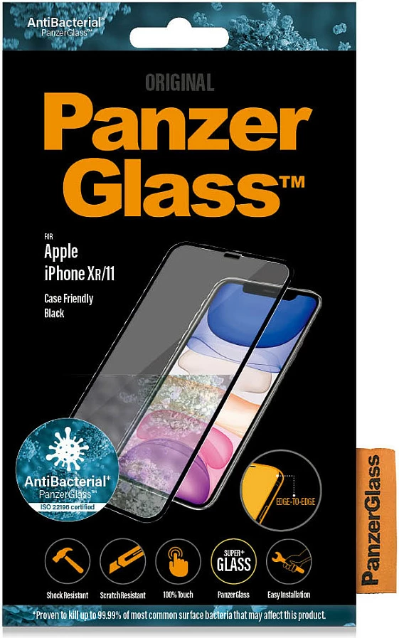 Mbrojtëse xhami PanzerGlass për iPhone 11/XR, edge-to-edge, antibakteriale, black