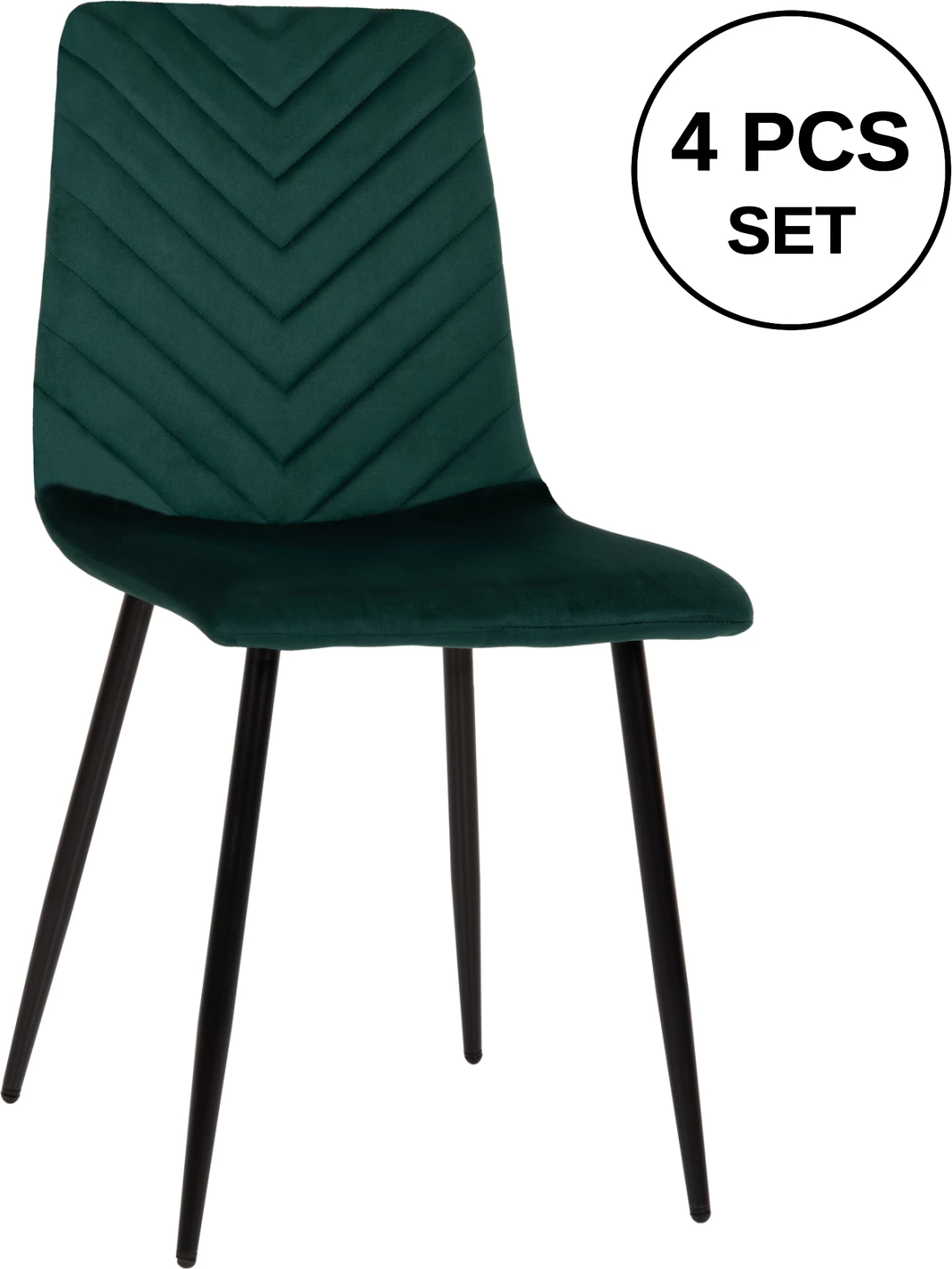 Karrige ngrënieje LATRELL, jeshile cypress, këmbë metalike të zeza, 43x54x88H cm., set prej 4 copë