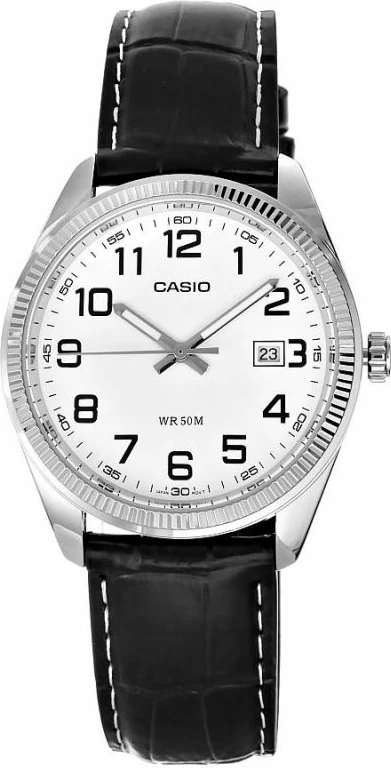 Orë dore për meshkuj Casio MTP-1302PL-7BVEF, argjend me rrip të zi