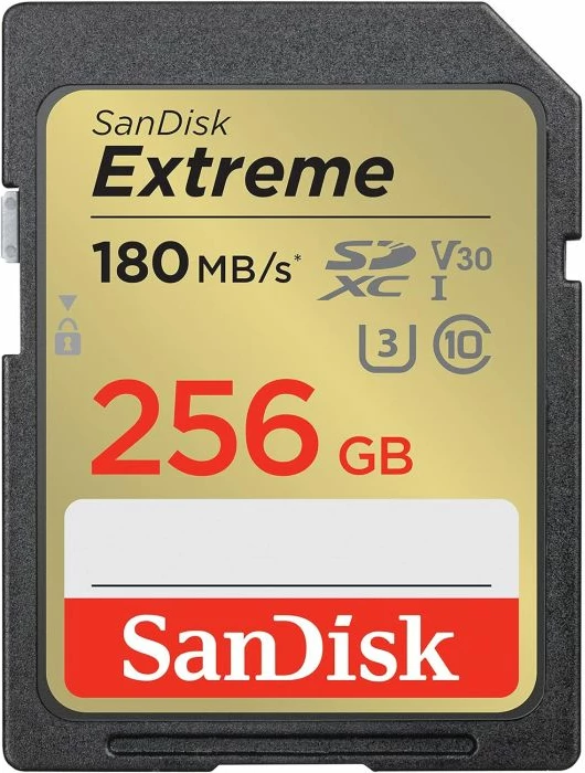 Kartelë memorje SD SanDisk Extreme PLUS 256GB, UHS-I, 180MB/s leximi, 130MB/s shkrimi, e zezë/ari