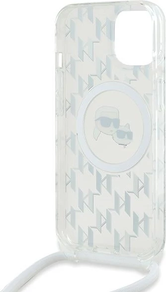 Mbështjellës Karl Lagerfeld IML Crossbody Monogram Karl & Choupette Head MagSafe për iPhone 15/14/13, Transparent