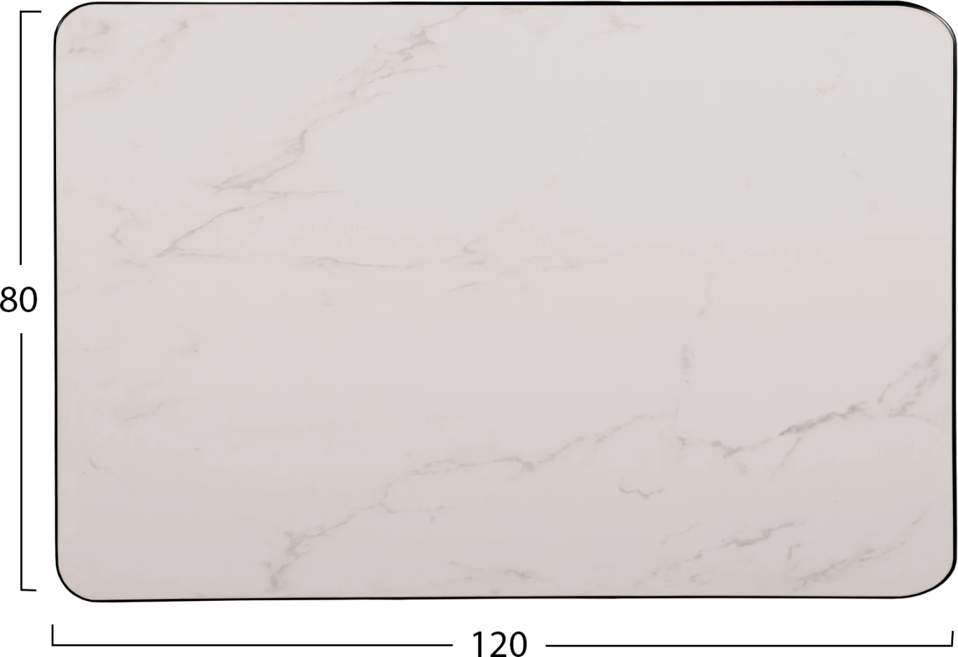 Sipërfaqe tavoline drejtkëndëshe prej guri të sinterizuar, mermer i bardhë, kornizë alumini e zezë, FH6656.02, 120x80 cm