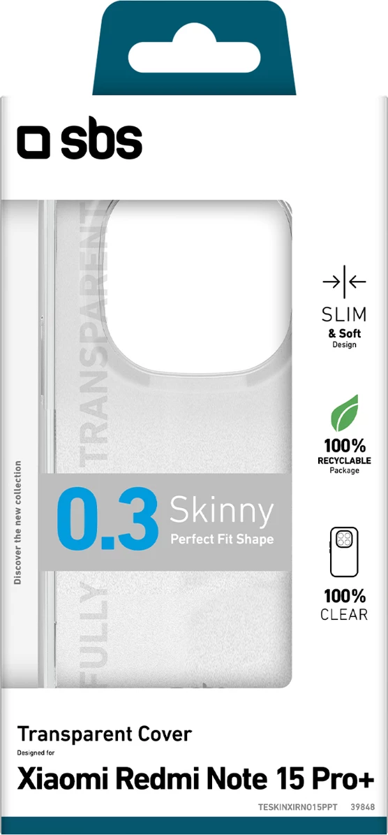 Mbështjellës SBS Skinny për Xiaomi Redmi Note 15 Pro+, TPU, transparent
