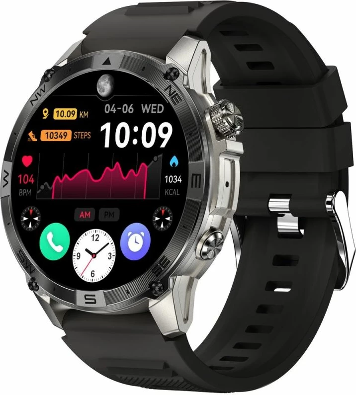 Smartwatch Gravity GT46-3, rrip silikoni + byzylyk çeliku, grafit
