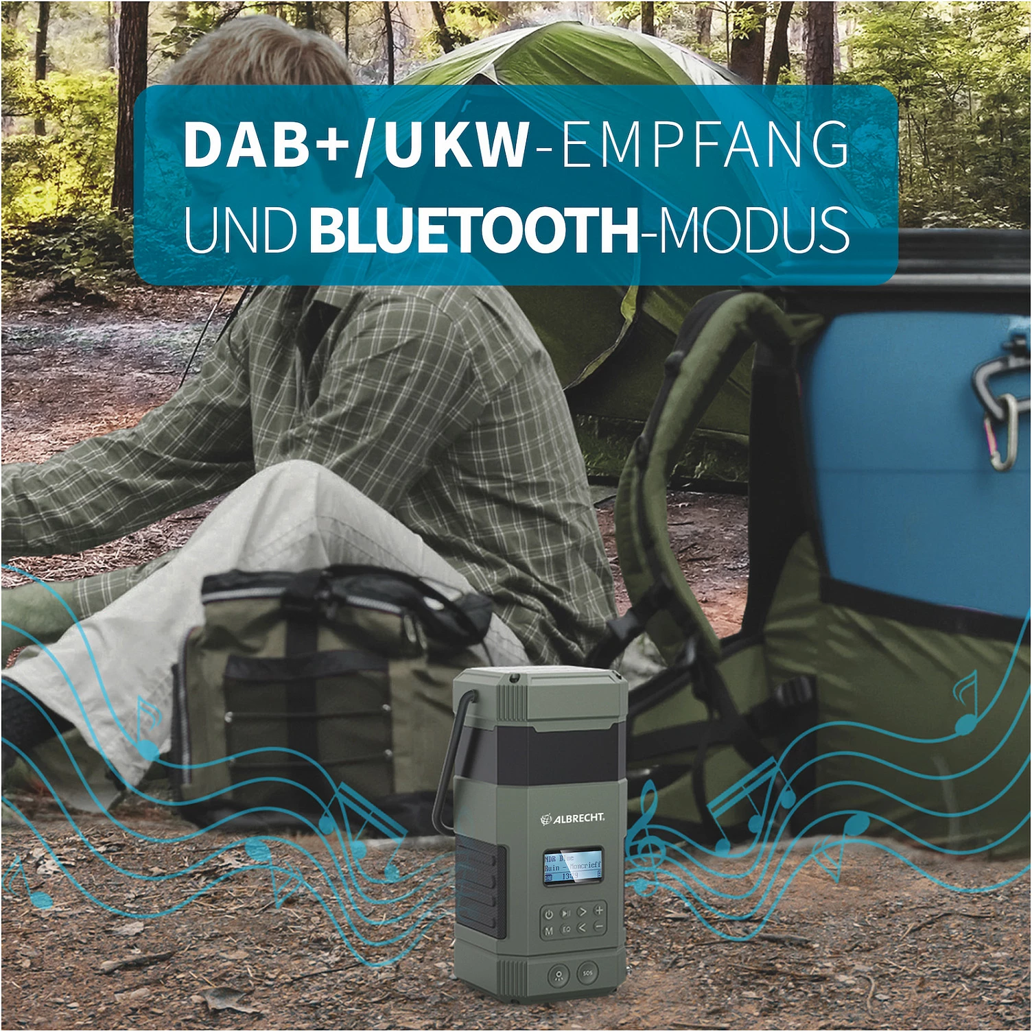 Radio kampingu Albrecht DR 114, DAB+/FM, llambë kampingu, bateri 5000mAh, USB-C, e zezë