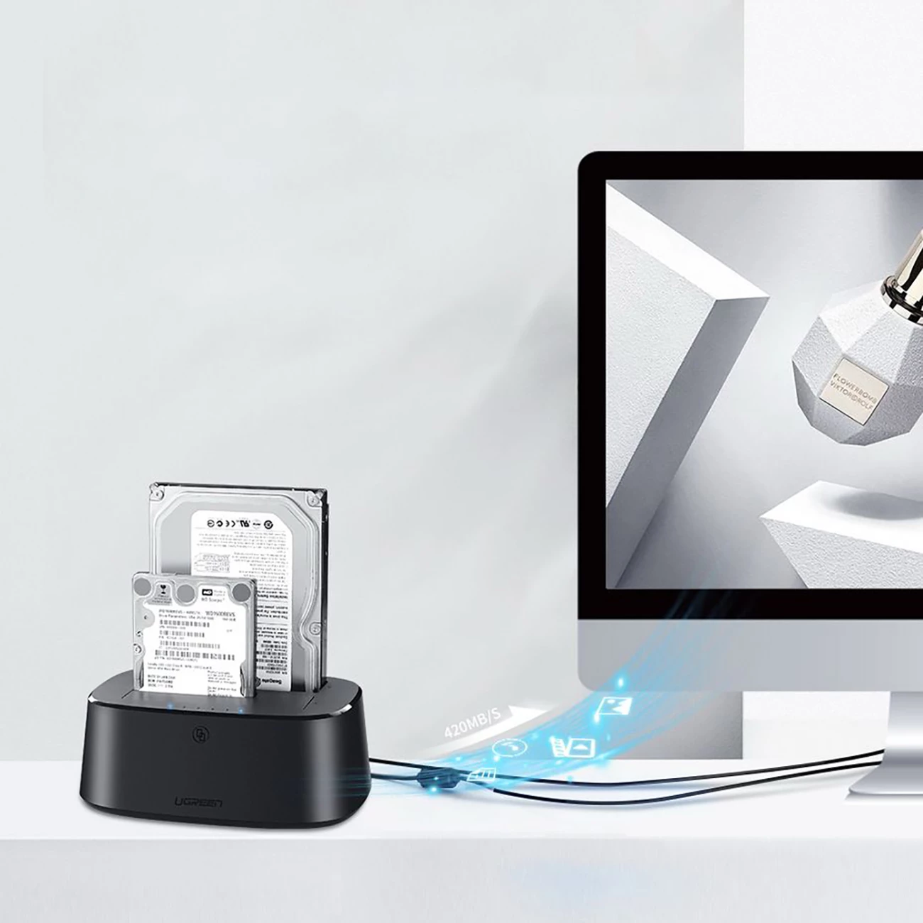 Docking station Ugreen CM198 50857 për HDD/SSD SATA 2.5"/3.5", USB 3.0, me furnizim EU, e zezë