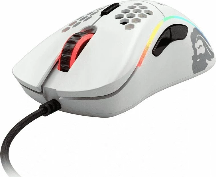 Maus Glorious Model D GD-WHITE 12000 DPI PMW3360, RGB, me kabllo USB, 6 butona, i bardhë