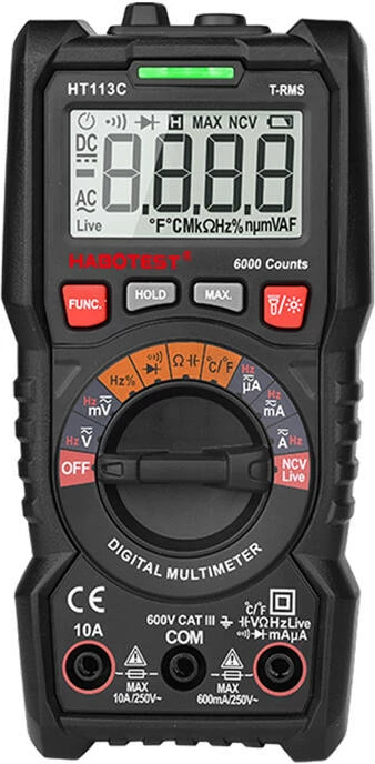 Multimetër dixhital, Habotest HT113C, True RMS 6000 counts, NCV, 10A, CAT III 600V, e zezë
