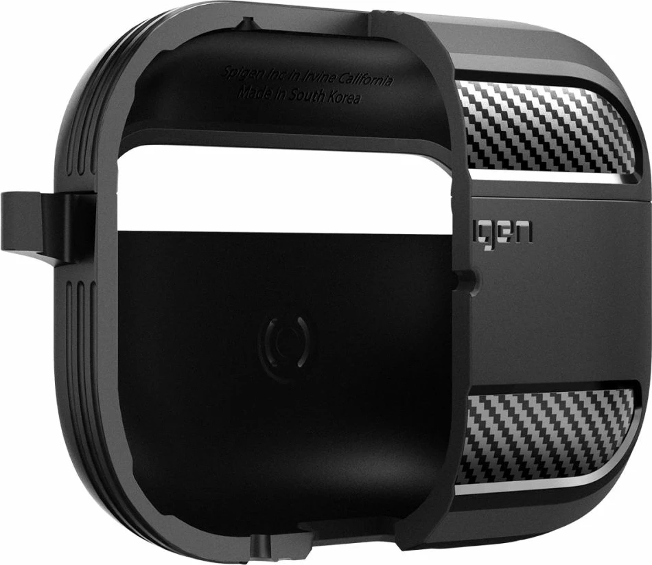 Mbështjellës Spigen Rugged Armor për AirPods Pro 1/2, me karabiner, i zi