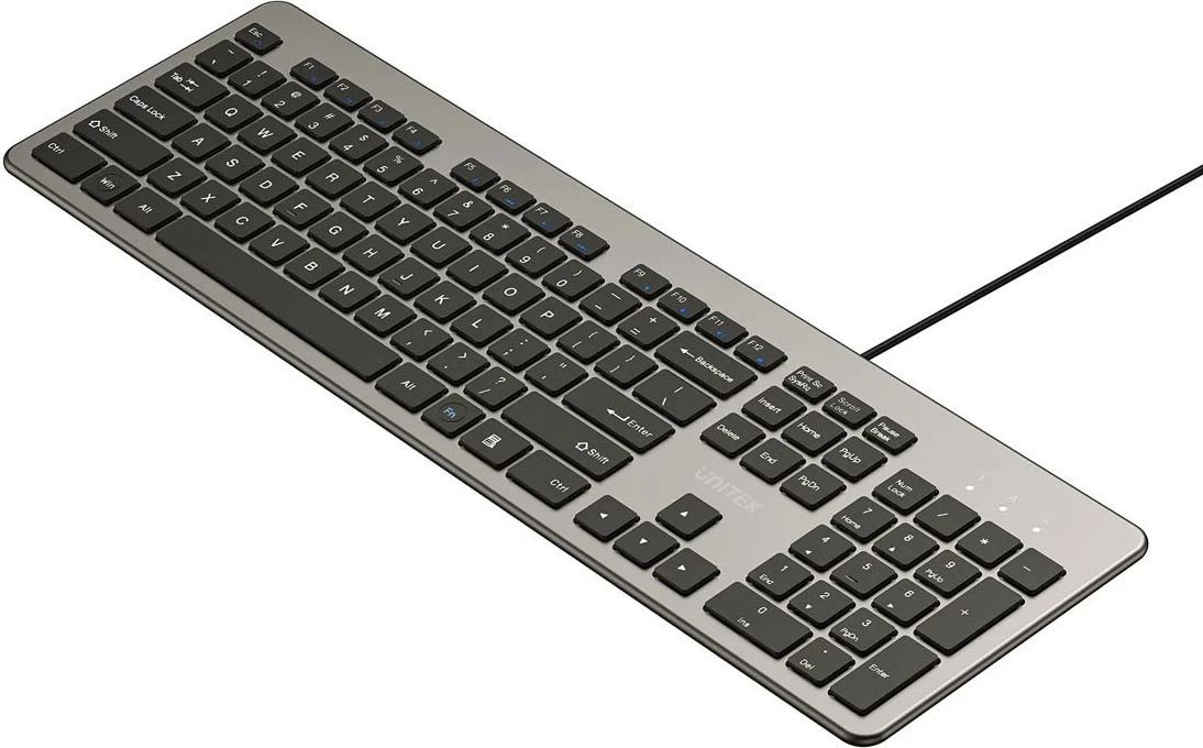 Tastierë Unitek SlimTap, full-size 104 taste, USB, gri