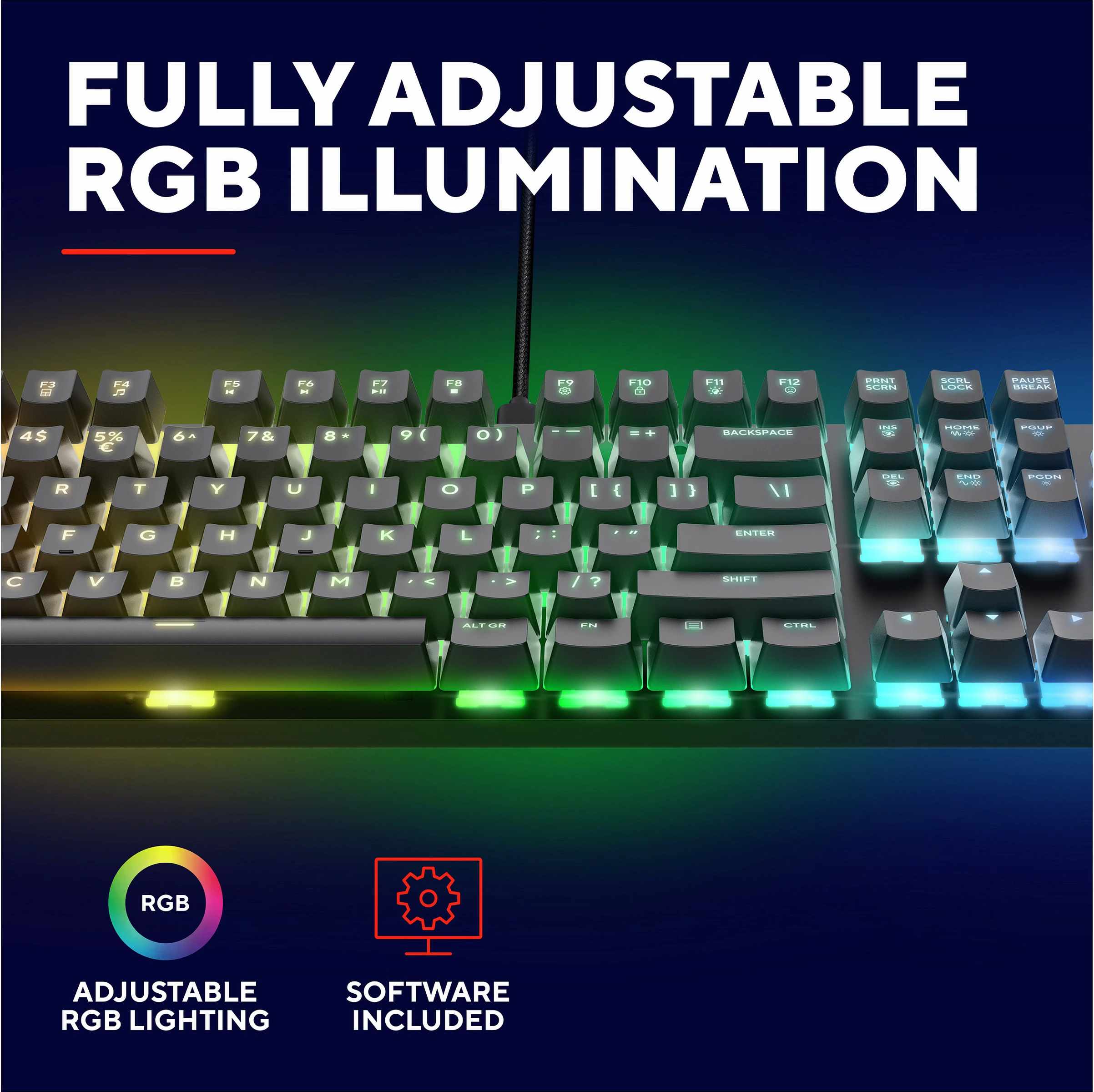 Tastierë mekanike Trust GXT 871 Zora, full-size 100%, USB, RGB, layout gjerman, e zezë