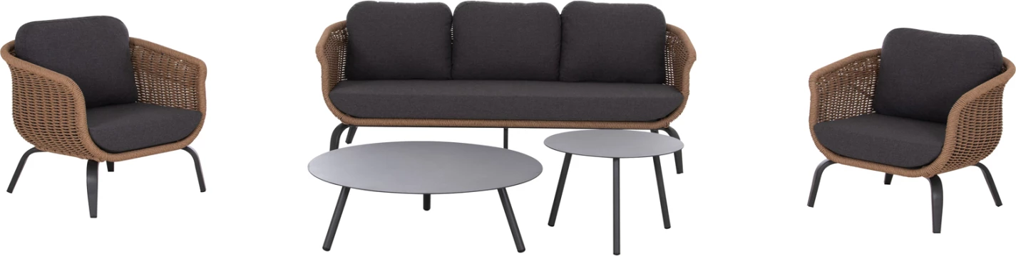Set lounge për jashtë 5 pjesësh STERN FH6555.01, alumin & pëlhurë, gri, ratan natyral