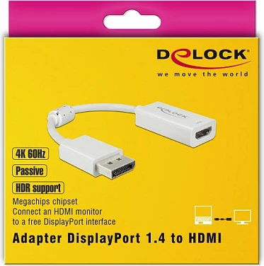 Adapter DisplayPort në HDMI DeLOCK 63936, 0.1 m, 4K 60Hz, i bardhë