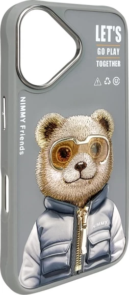 Mbështjellës Nimmy Cool&Cute 2.0 Bear për iPhone 16 6.1", gri