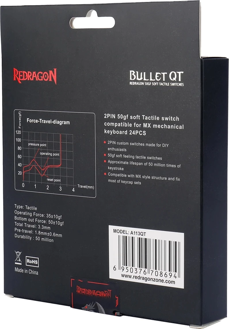 Switch mekanik Redragon Bullet-QT A-113, 24 copë, Lime