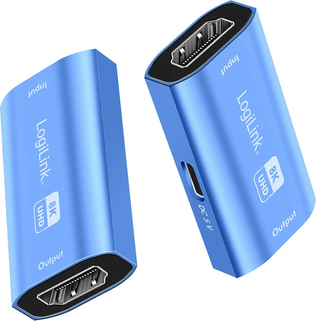 Repeater HDMI LogiLink, 20 m, 8K/60Hz, HDCP 2.3, alumin, i kaltër