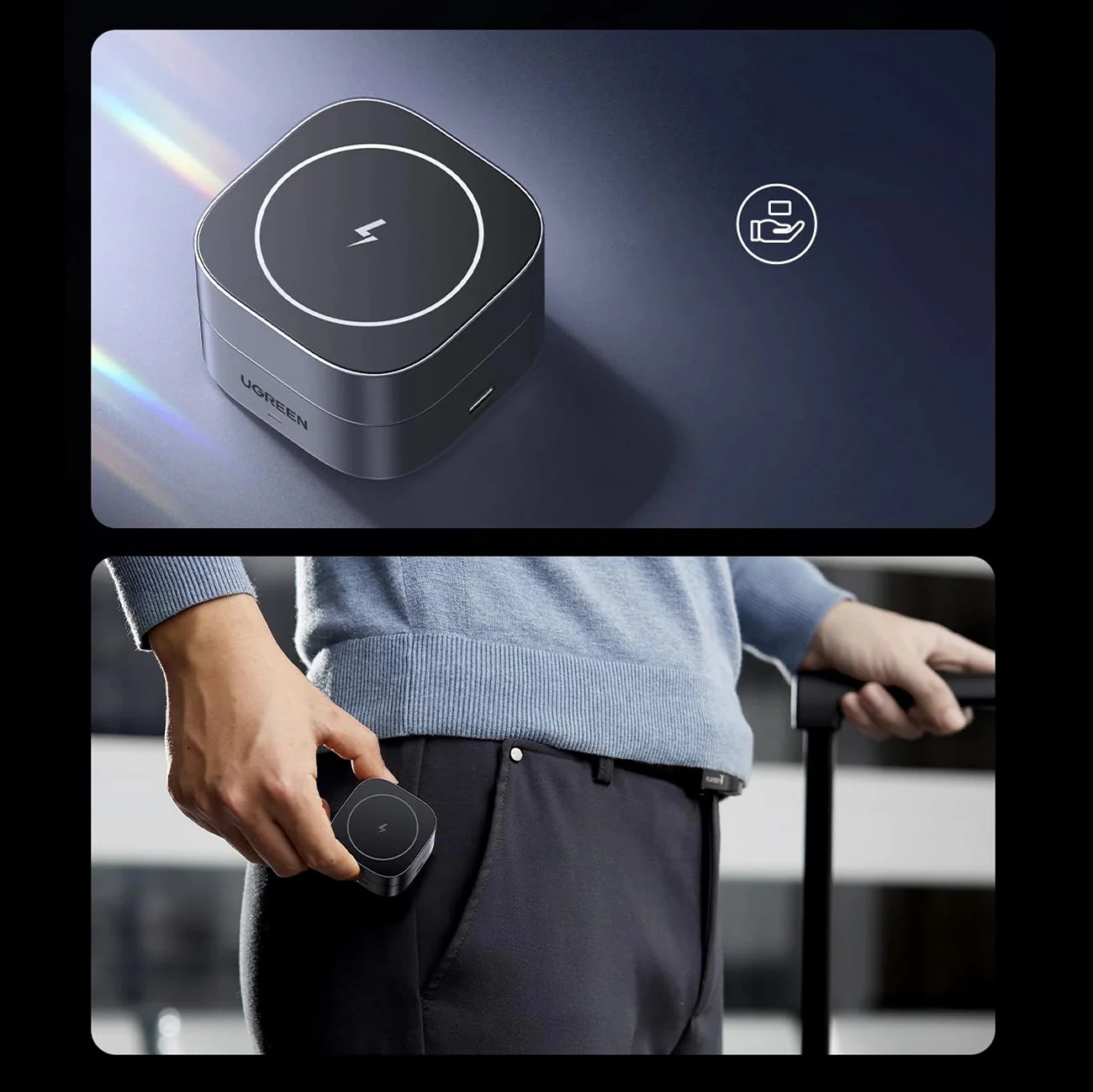 Karikues wireless 3-në-1 Ugreen W526 me MagSafe/Qi, USB-C, i zi