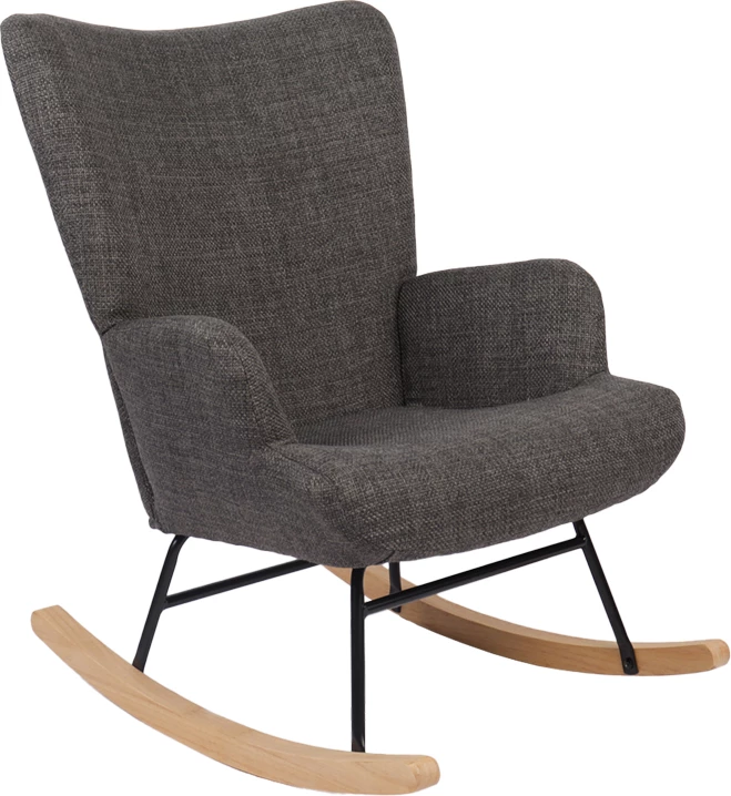 Karrige lëkundëse Jianna, material tekstili ngjyrë gri e errët, këmbë natyrale, 79x64x89cm