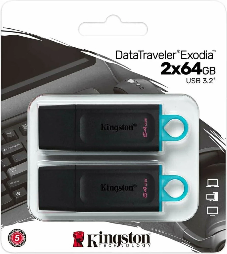 USB Kingston DataTraveler Exodia 64GB, 2 copë, USB 3.2, nero/celeste