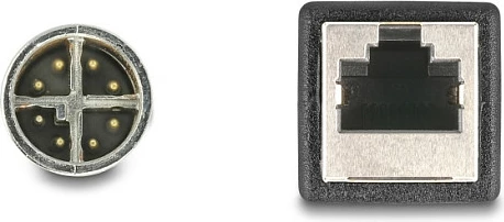 Kabllo rrjeti DeLOCK M12 X-coded 8-pin në RJ45 (femër), Cat5e, 0.5 m, e zezë