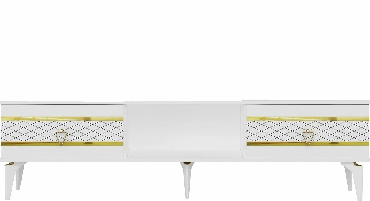 Komodë TV, ngjyrë e bardhë dhe ari, Skye Decor