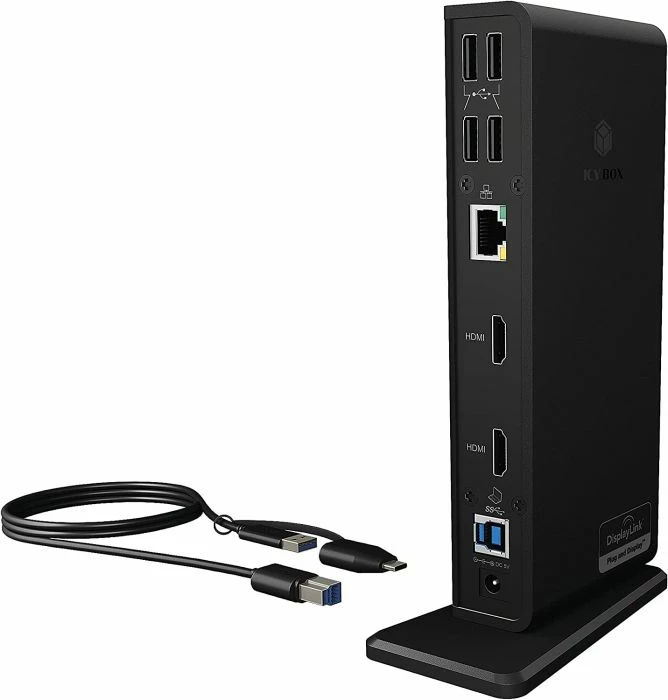 Stacion docking ICYBOX IB-DK2251AC, USB-C/USB 3.0, 11 porta, 2x HDMI, Gigabit LAN, i zi, set me adapter rryme + kabllo