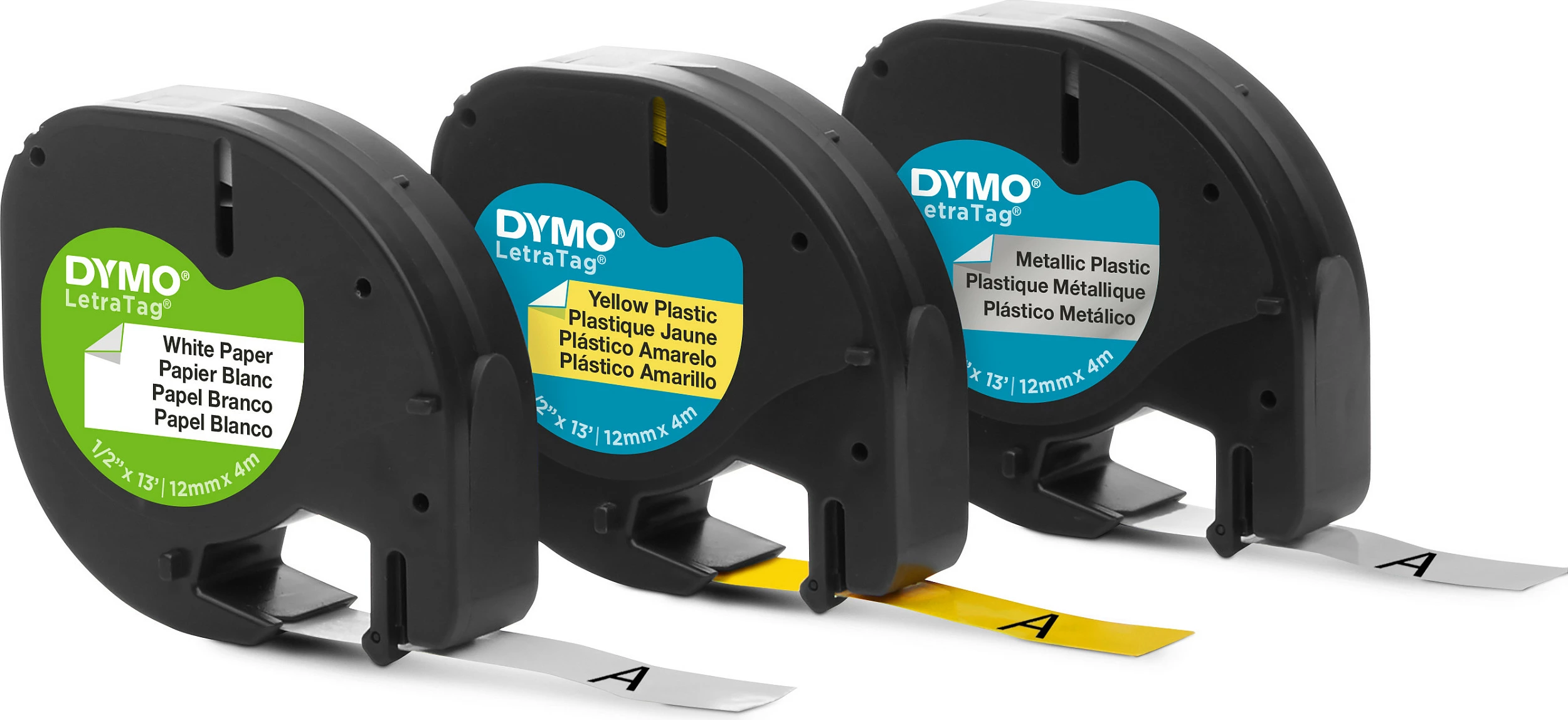 Kasetë etikete DYMO LetraTag 12mm x 4m, 3 copë, zi në të bardhë