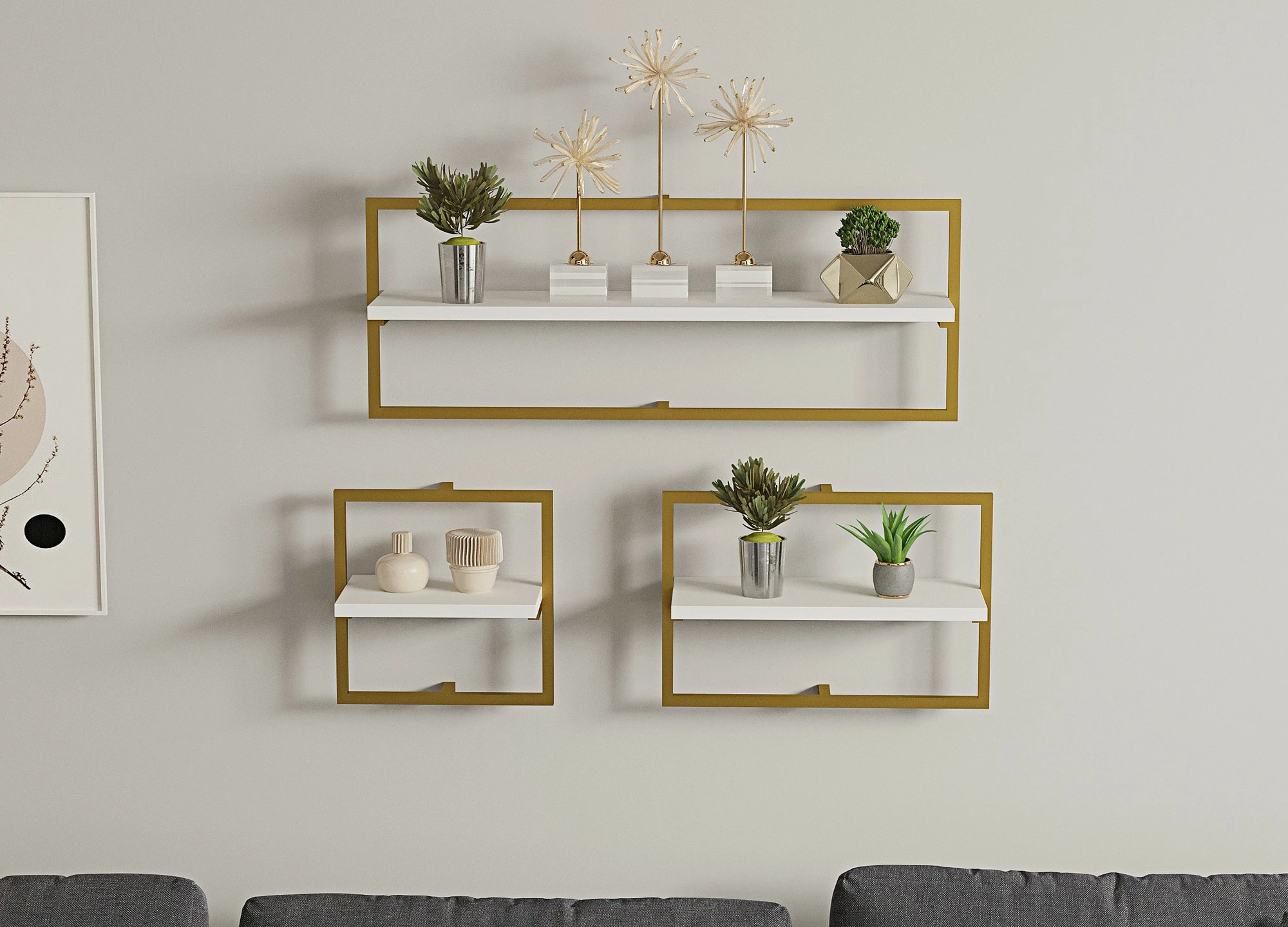 Raft muri dekorativ, ngjyrë e bardhë dhe ari, Skye Decor