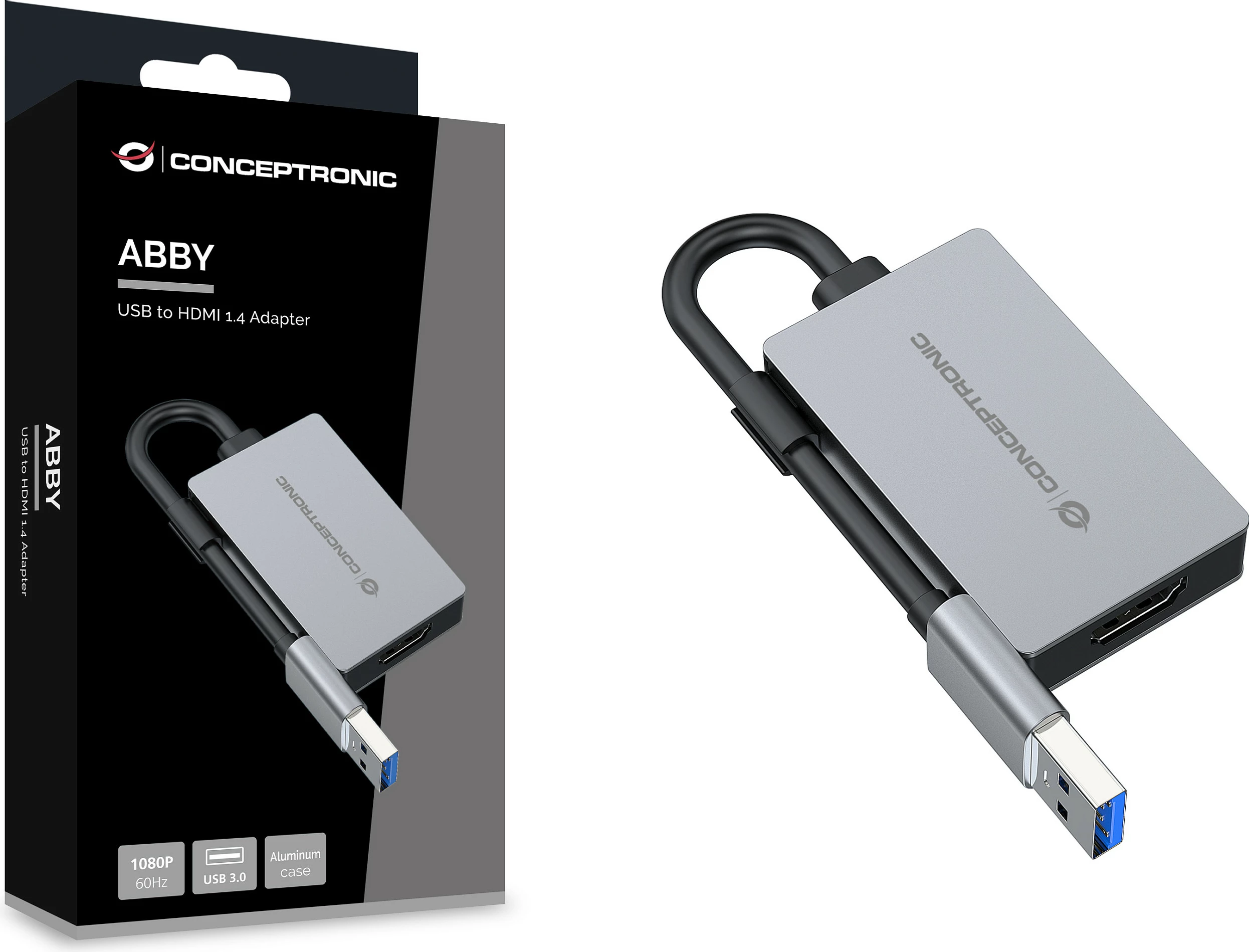 Adapter USB-A në HDMI Conceptronic ABBY22G, 1080p 60Hz, HDMI 1.4, gri