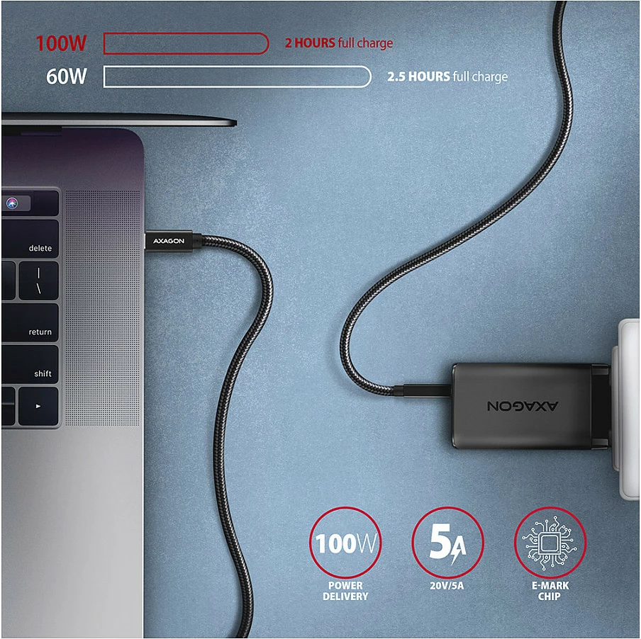 Kabl USB-C Axagon BUCM32-CM10AB, USB 3.2 Gen 2, 1m, i zi