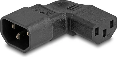 Adapter rryme DeLOCK IEC C14 në C13, 10A 250V, 90°, i zi