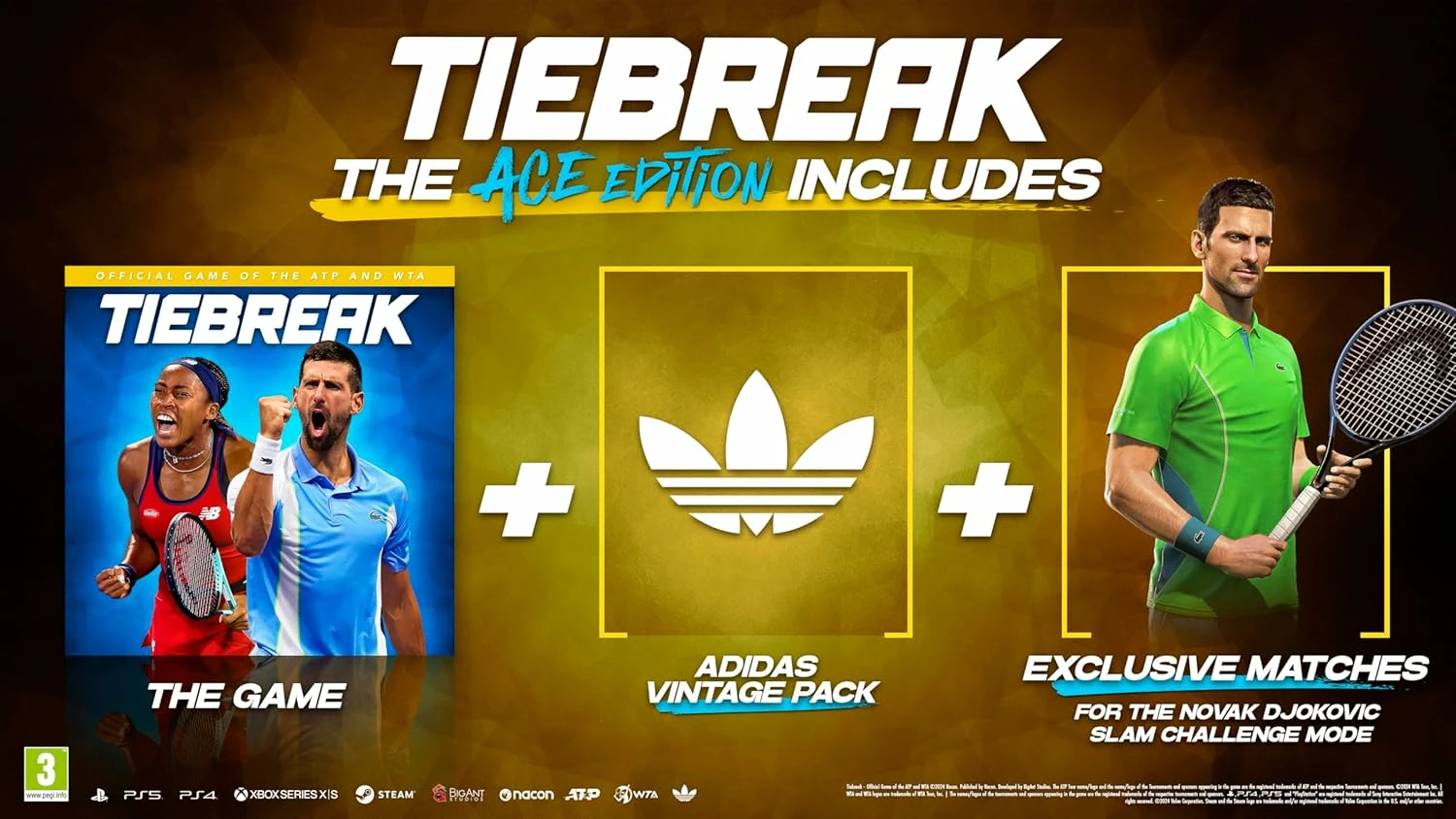 Lojë PS4 Nacon Tiebreak: Official Game of the ATP and WTA, Ace Edition, PEGI 3, me Adidas Vintage Pack