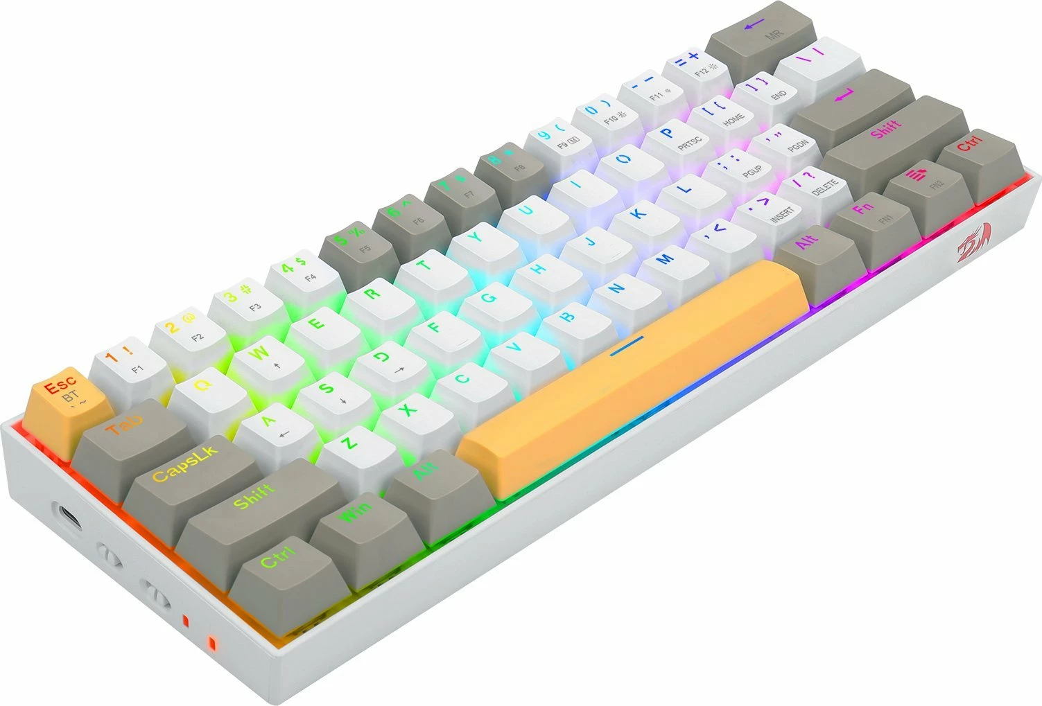 Tastierë mekanike Redragon Draconic Pro K530, Brown Switch, 60%, RGB, USB-C/BT/2.4GHz, bardhë/gri/verdhe