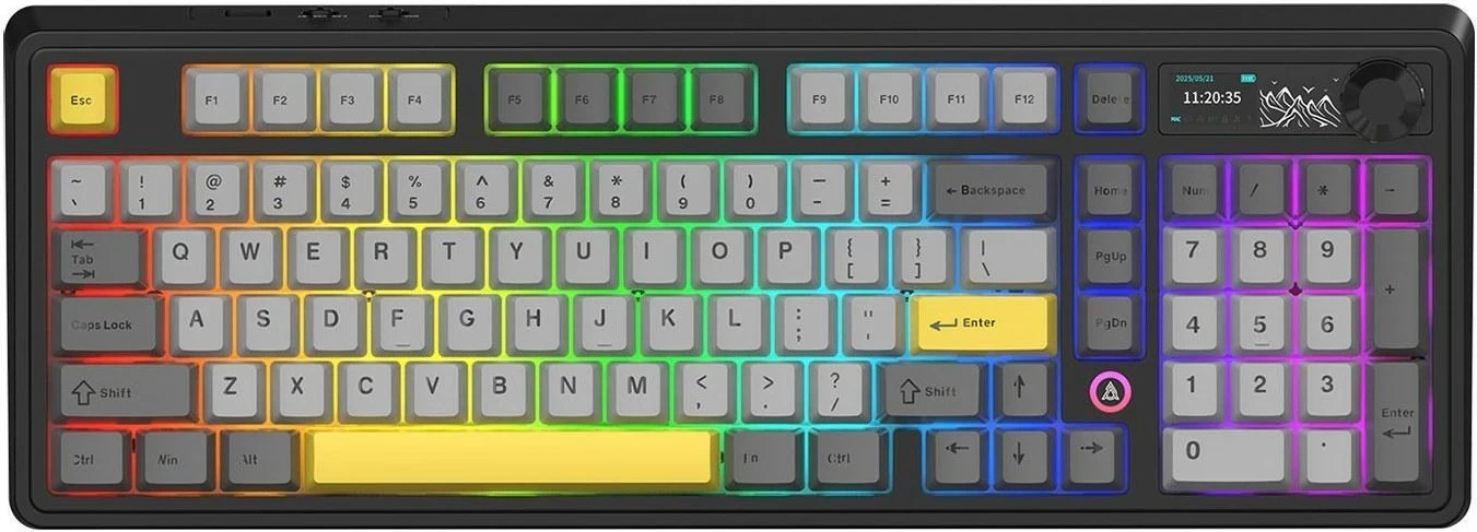 Tastierë mekanike Ajazz AK980 V2, wireless/USB-C, RGB, hot-swap, 98% US ANSI, Gift V2 Switch, gri-zezë me të verdha